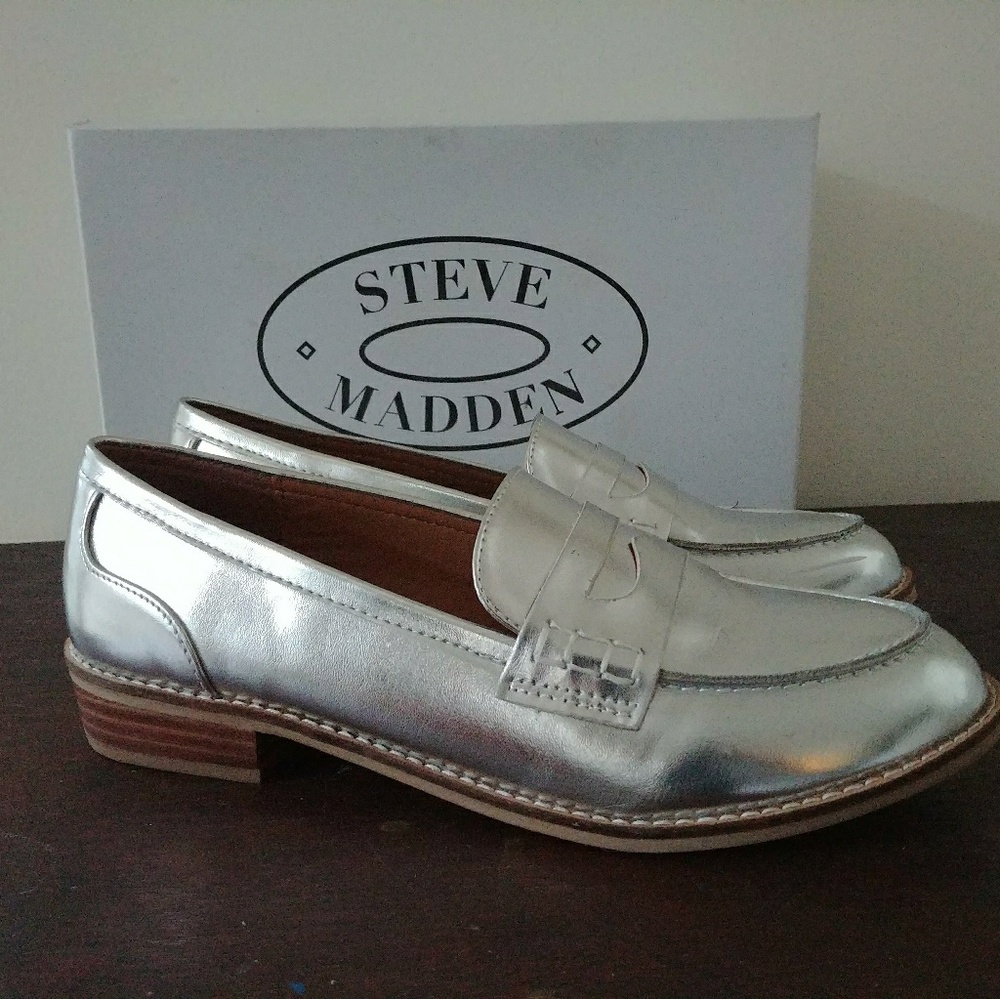 Steve Madden metallic silver loafers
